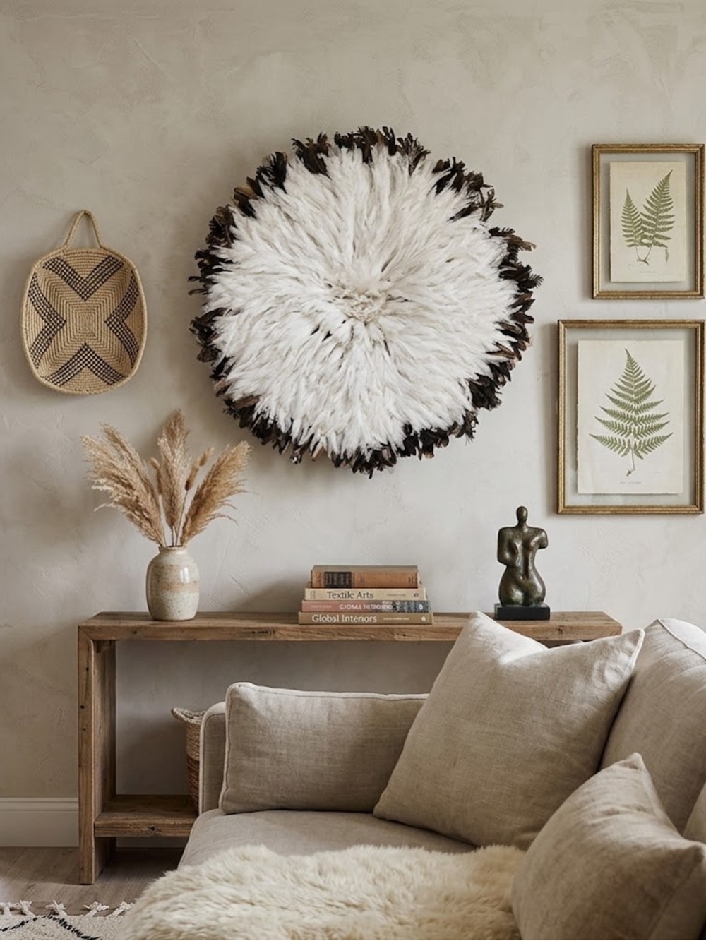 Authentic Bamileke Juju Hat Feather Wall Decor Black White 32”